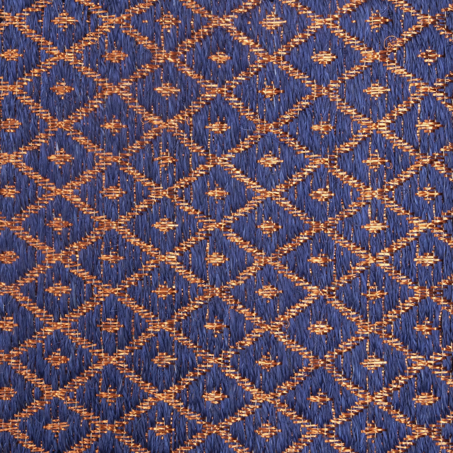 RHOMBUS WEAVE RUG IN ROYAL BLUE FIQUE FIBER WITH COPPER