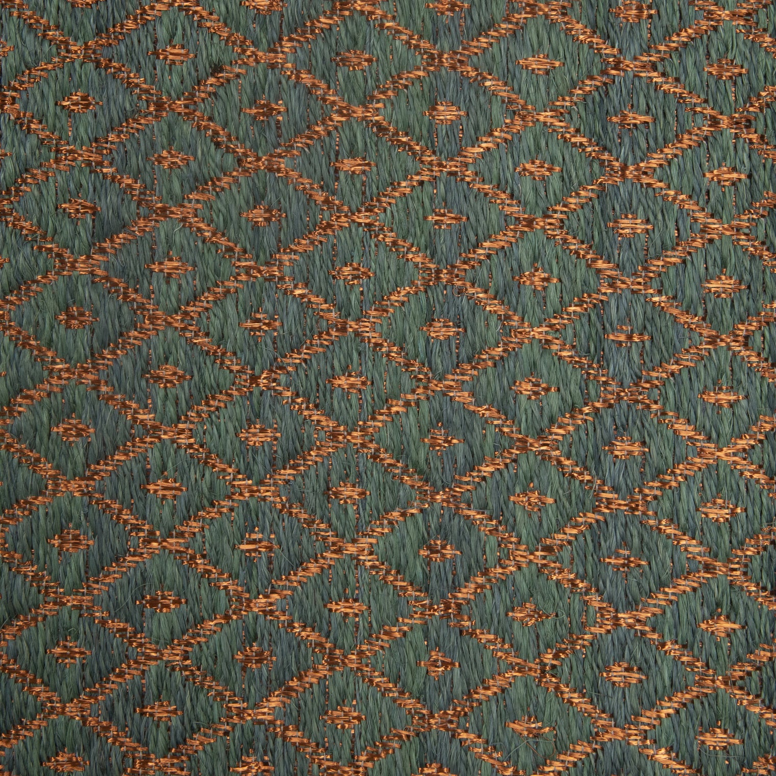 RHOMBUS WEAVE RUG IN OLIVE GREEN FIQUE FIBER WITH COPPER