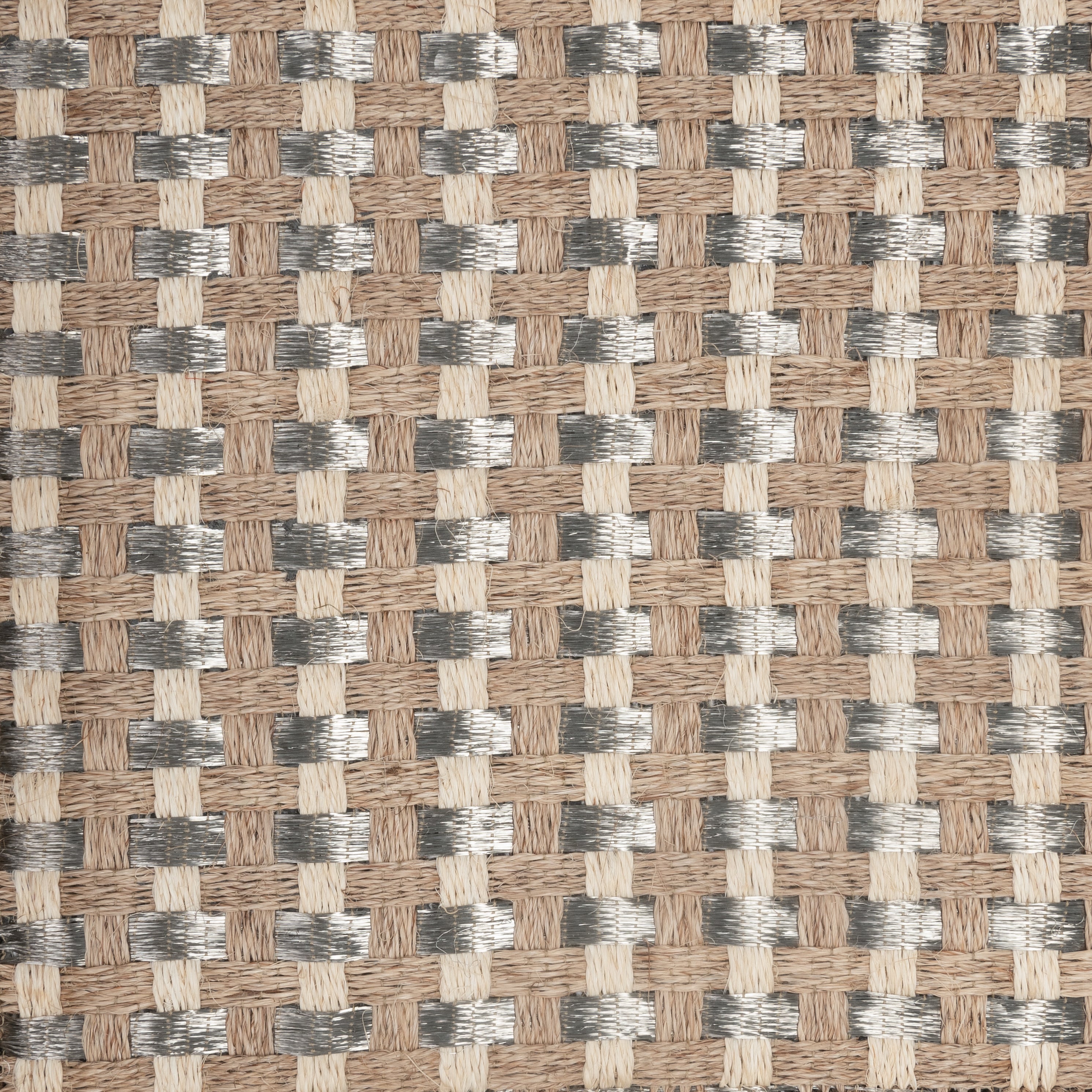 KANASPI WEAVE RUG IN NATURAL AND WHITE FIQUE FIBER WITH STAINLESS STEEL