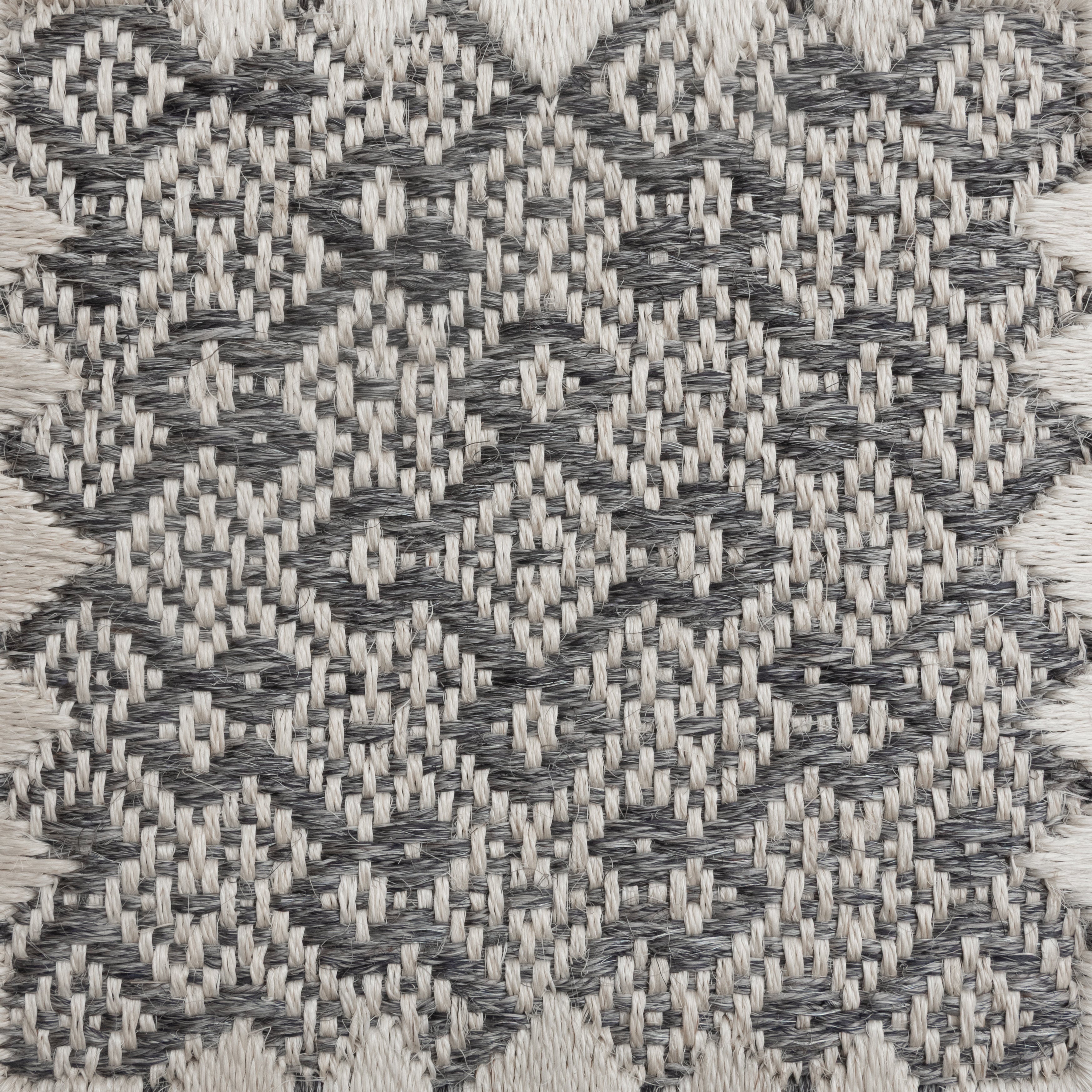 CASABLANCA WEAVE RUG IN WHITE FIQUE FIBER, BLACK-GRAY FIQUE FIBER AND STAINLESS STEEL